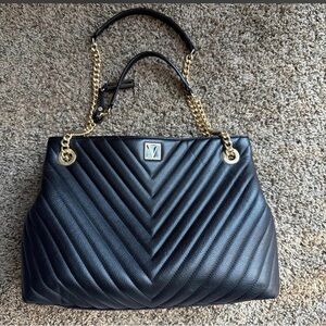 Victoria's Secret Black Quilted Shoulder Bag with Gold Chain